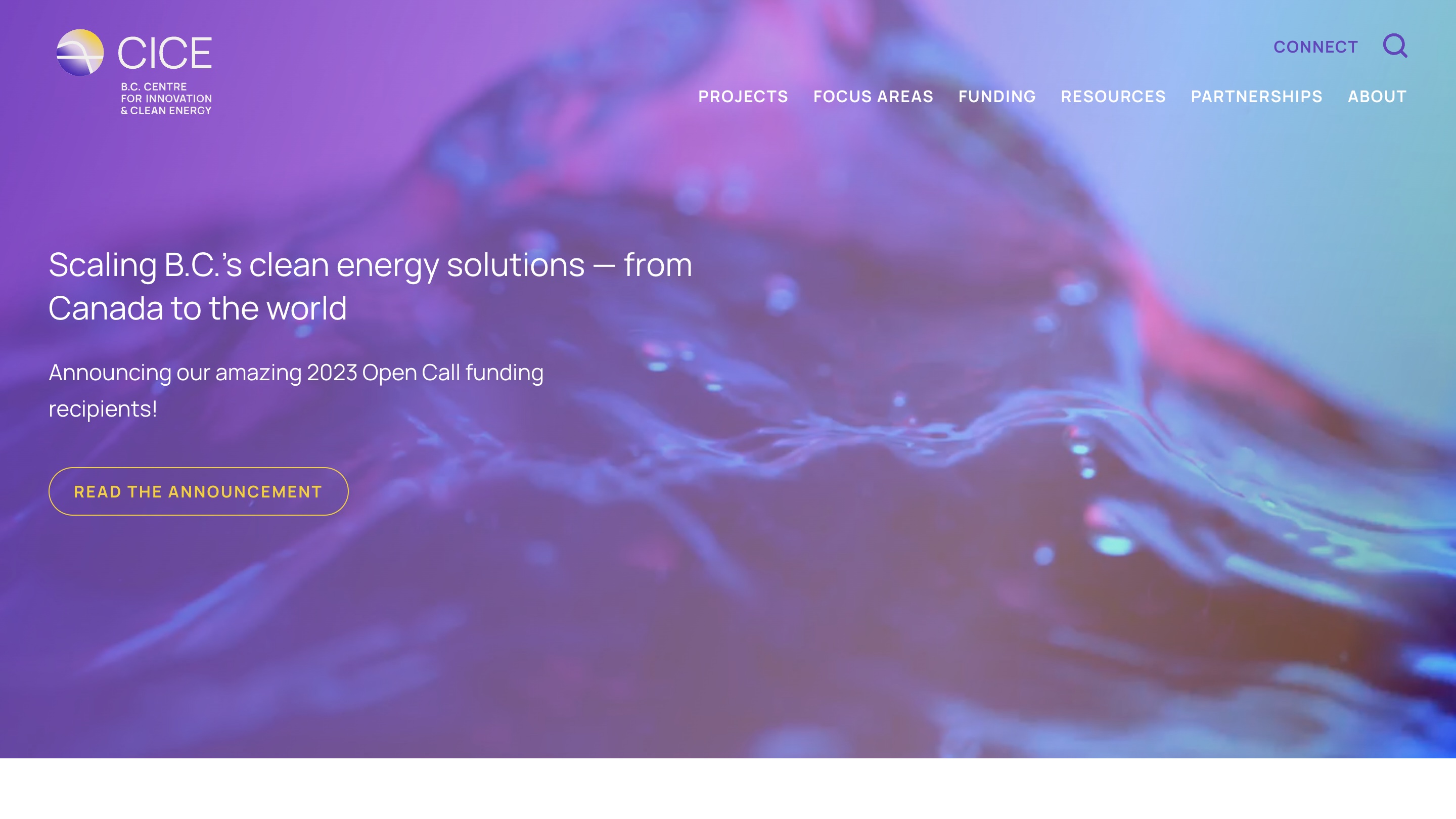 Screenshot of B.C. Centre for Innovation and Clean Energy (CICE) website